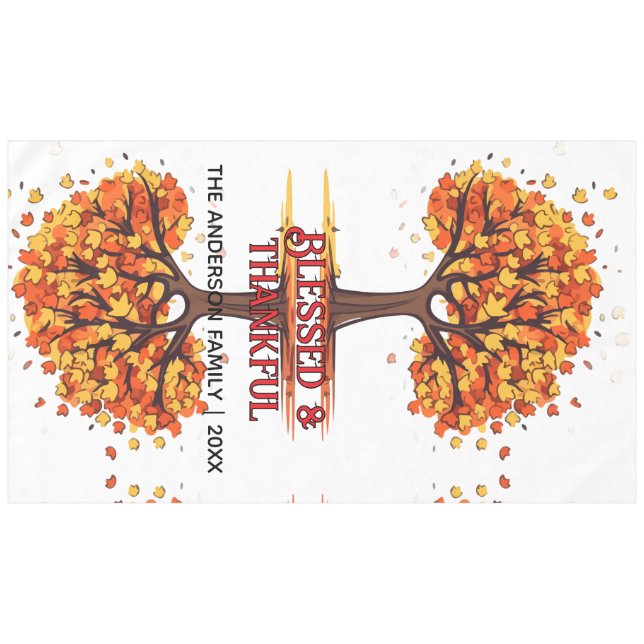 Autumn Fall Tree Happy Thanksgiving Blessed  Tablecloth (Front (Horizontal))