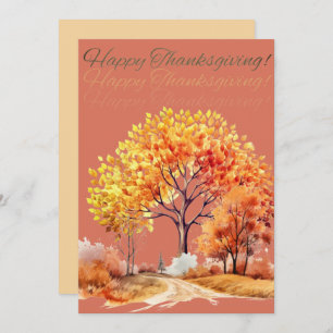 Autumn Fall Tree Thanksgiving Orange Holiday Card
