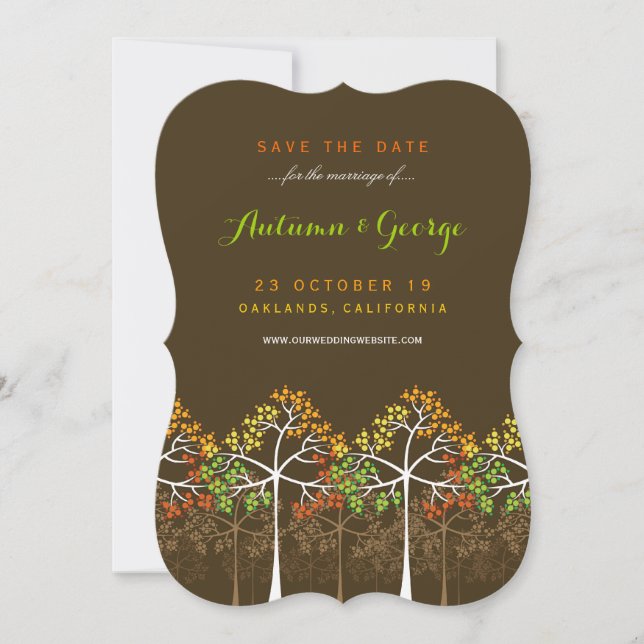 Autumn Fall Trees Wedding Photo Save The Date Card (Front)
