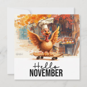 Autumn Fall Turkey is at the market Thanksgiving Holiday Card