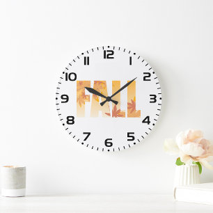 Autumn Fall Typography Design with Leaves Large Clock