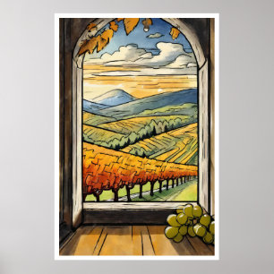 Autumn / Fall Vineyard view from a Window Poster