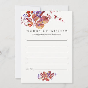 Autumn - Fall Watercolor Bridal Shower Advice Card