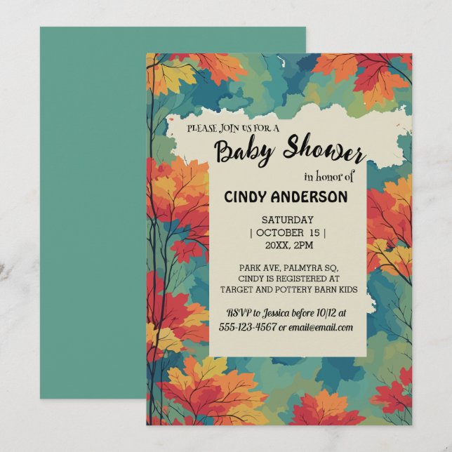 Autumn fall watercolor floral baby shower invitation (Front/Back)