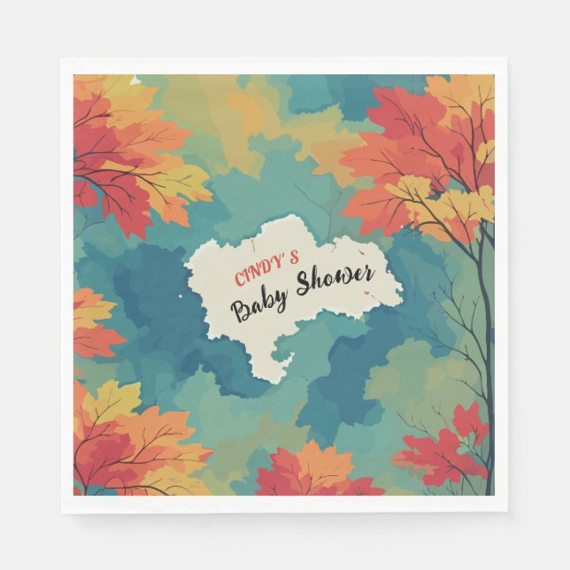 Autumn fall watercolor floral baby shower napkin (Front)