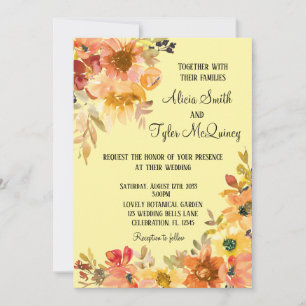Autumn Fall Watercolor Floral Simplistic Wedding Invitation