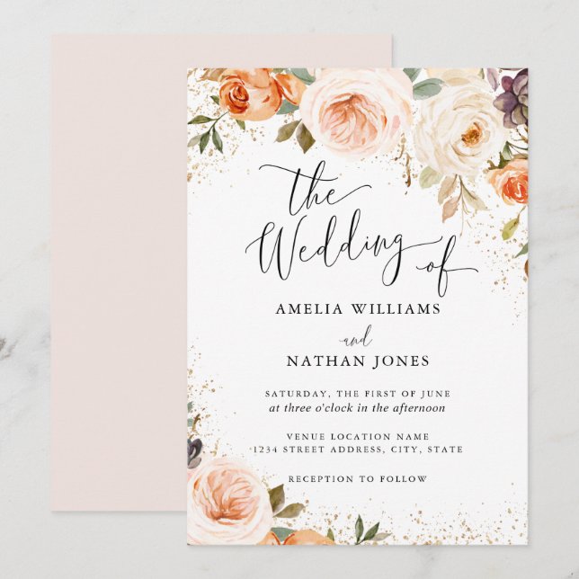 Autumn Fall Watercolor Flower Wedding Invitation (Front/Back)