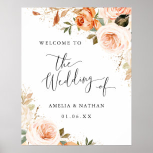 Autumn Fall Watercolor Flower Welcome Wedding Poster