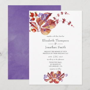 Autumn - Fall Watercolor Holiday Wedding Invitation
