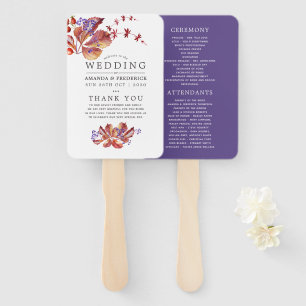Autumn - Fall Watercolor Wedding Program Hand Fan
