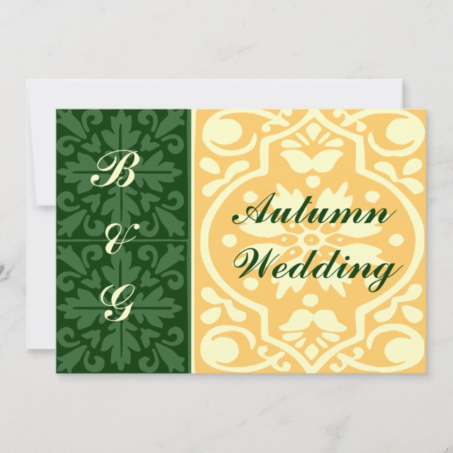 Autumn Fall Wedding Green Tan Custom Invitation (Front)