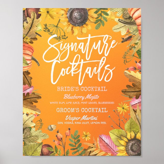 Autumn Fall Wedding Signature Cocktail Drink Menu  Poster (Front)