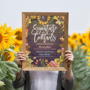 Autumn Fall Wedding Signature Cocktail Drink Menu Poster