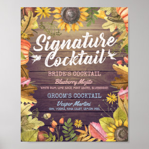Autumn Fall Wedding Signature Cocktail Drink Menu Poster