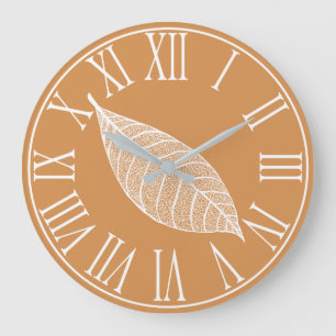 Autumn Fall White Leaf Skeleton Large Clock