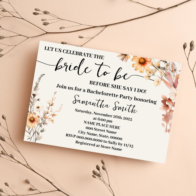 Autumn Fall Wildflowers Bridal Shower Boho Chic Invitation (Creator Uploaded)