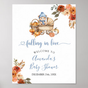 Autumn Falling in Love Bear Baby Shower Welcome Poster