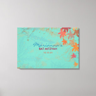 AUTUMN FALLING LEAVES Bat Mitzvah Sign-In Board Canvas Print