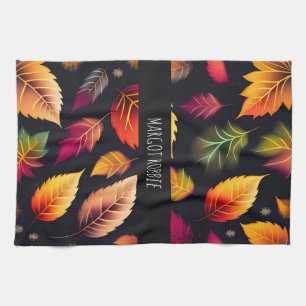 Autumn falling leaves Gradient Rainbow Pattern Kitchen Towel