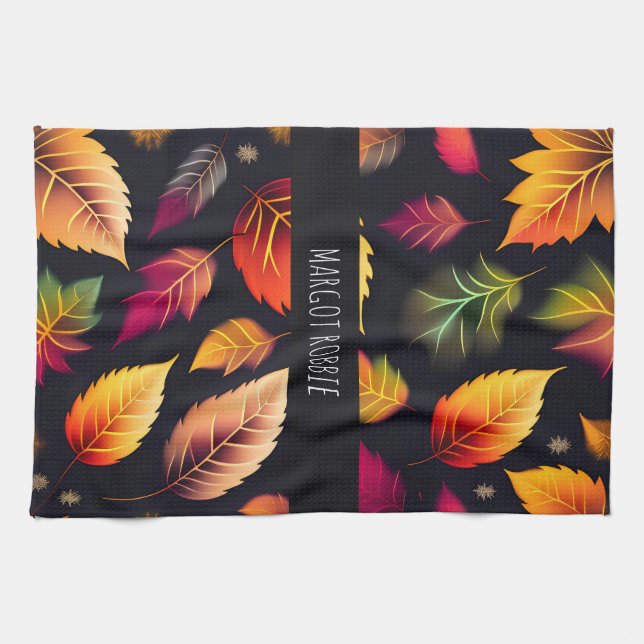 Autumn falling leaves Gradient Rainbow Pattern Kitchen Towel (Horizontal)