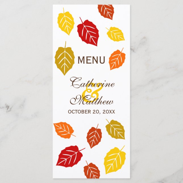 Autumn Falling Leaves Menu Card (Front)