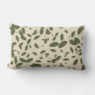 Autumn Falling Leaves Olive Green Lumbar Pillow