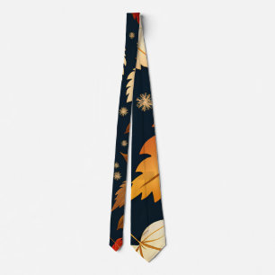 Autumn falling leaves Orange Retro Pattern Tie