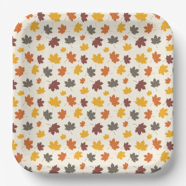 Autumn Falling Leaves Paper Plate (Front)