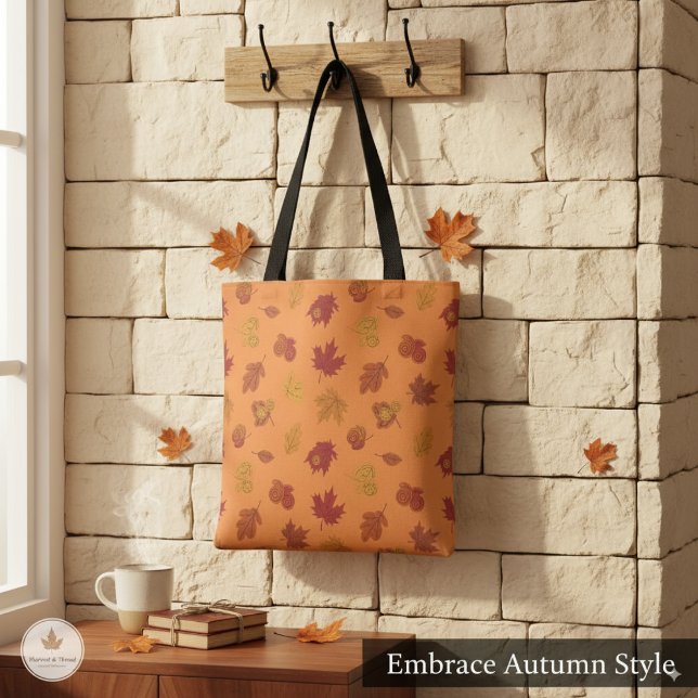 Autumn Falling Leaves Stylish Fall Accessory Tote Bag (Creator Uploaded)