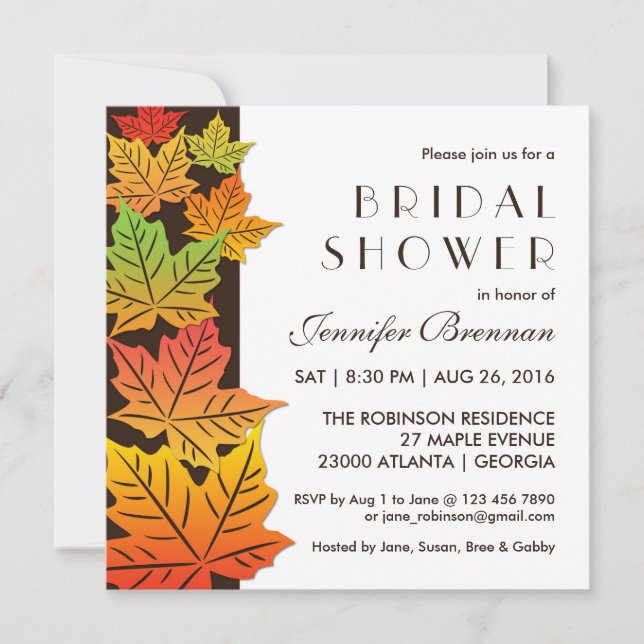 Autumn Falling Maple Leaf Wedding Invitation White (Front)