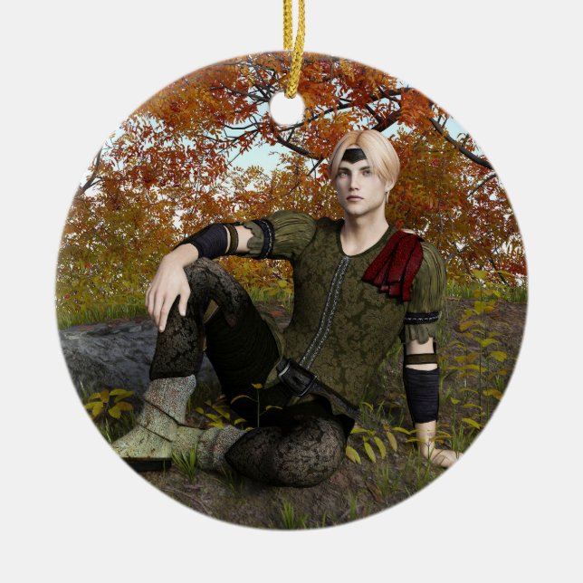 Autumn Fantasy Prince Forest Portrait Ceramic Ornament (Front)