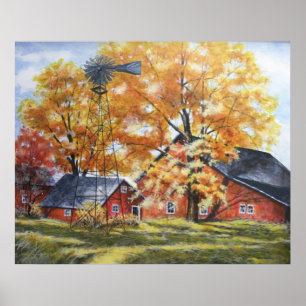 Autumn Farm House Poster