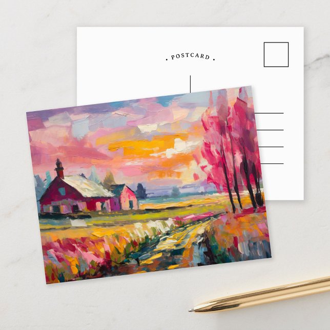 Autumn Farm Landscape Modern Abstract Art Postcard (Creator Uploaded)
