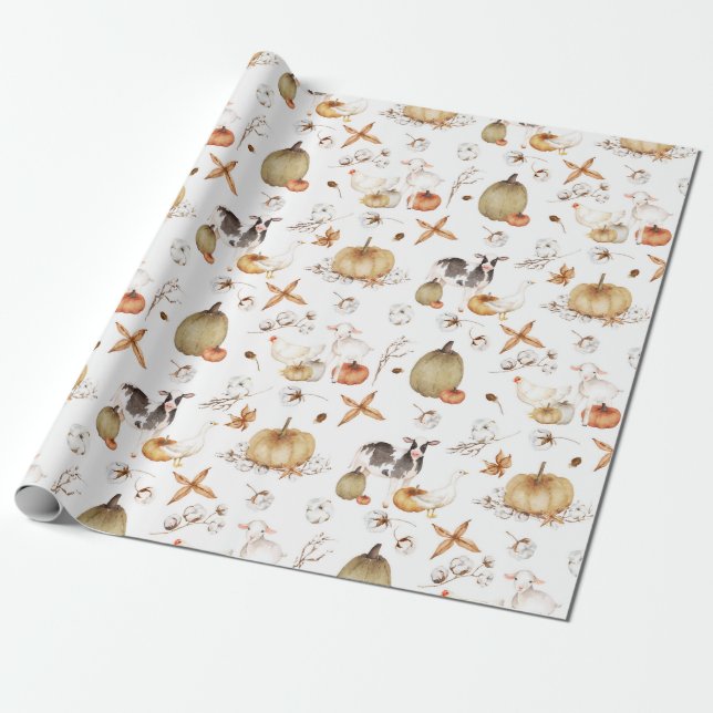 Autumn Farm Party Wrapping Paper (Unrolled)