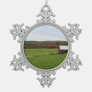 Autumn Farm Snowflake Pewter Christmas Ornament