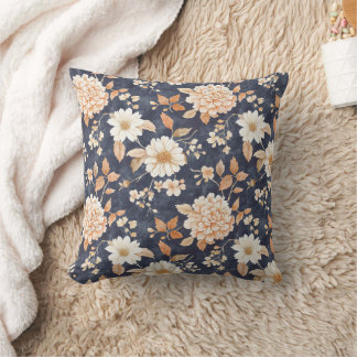 Autumn Farmhouse Fall Throw Blue Floral Pillow