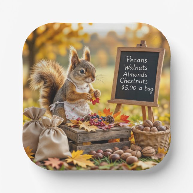 Autumn Farmstand With a Squirrel  Paper Plate (Front)
