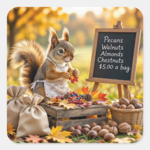 Autumn Farmstand With a Squirrel Square Sticker