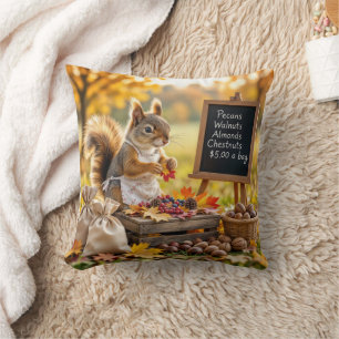 Autumn Farmstand With a Squirrel Throw Pillow