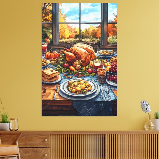 Autumn Feast: A Thanksgiving Celebration Canvas Print (Insitu(LivingRoom))