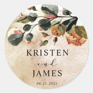 autumn feel elegant floral monogram wedding classic round sticker