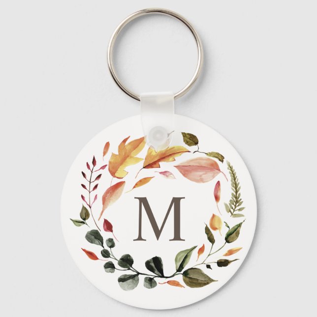 autumn feel elegant wreath monogram keychain (Front)