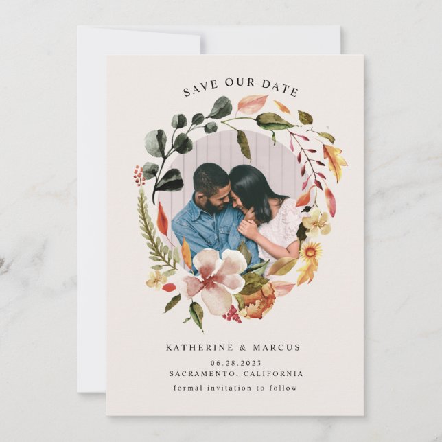 autumn feel floral wreath save the dateInvitation Invitation (Front)