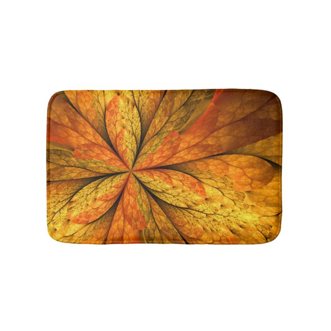 Autumn Feeling, Modern Abstract Fractal Flower Bath Mat (Front)