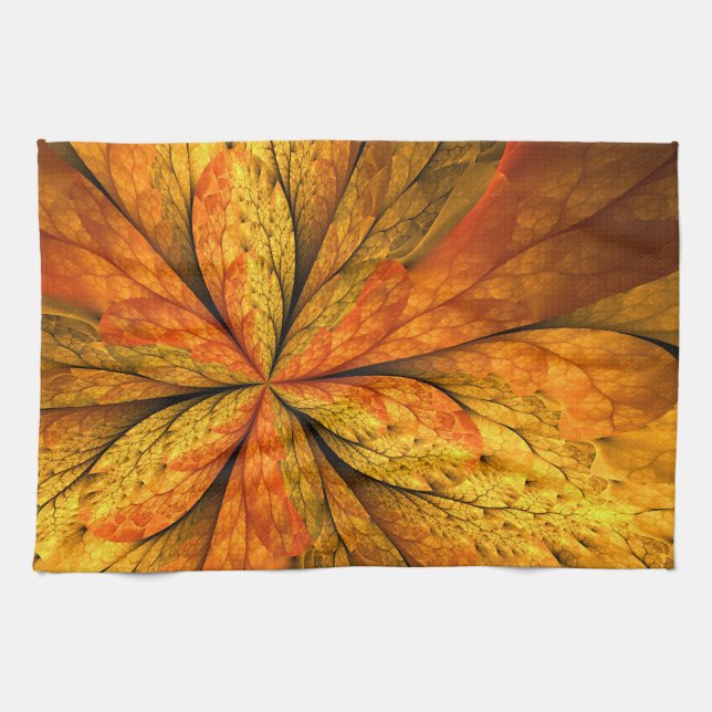Autumn Feeling, Modern Abstract Fractal Flower Kitchen Towel (Horizontal)