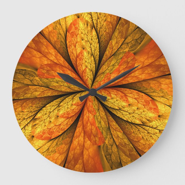Autumn Feeling, Modern Abstract Fractal Flower Large Clock (Front)