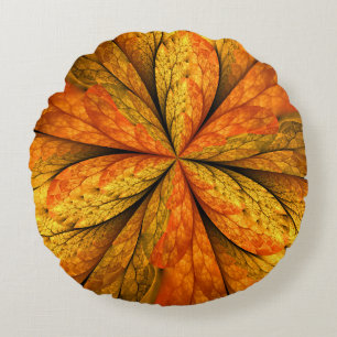 Autumn Feeling, Modern Abstract Fractal Flower Round Pillow