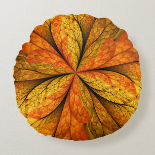 Autumn Feeling, Modern Abstract Fractal Flower Round Pillow