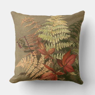 Autumn Fern Leaves Botanical Throw Pillow