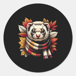 Autumn Ferret Fall Leaves Cozy Seasonal Vibes Than Classic Round Sticker